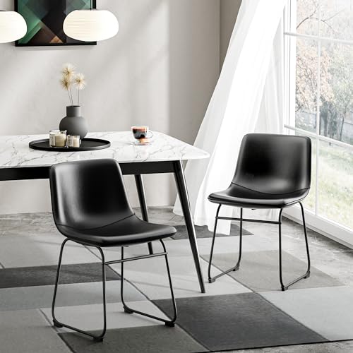 Set of 2 Faux Leather Dining Chairs with Metal Legs