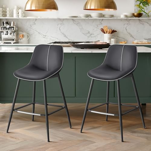 2-Pack Black Bar Stools with Backrest for Kitchen Island Home Bar
